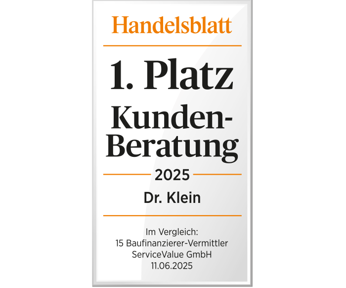 1. Platz für Dr. Klein in der Kategorie Kundenberatung. 15 Baufinanzierer-Vermittler im Vergleich. 06/2025